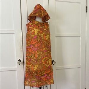 SOLD VINTAGE Groovy Psychedelic Semi Sheer Shift Dress + Bucket Hat Set